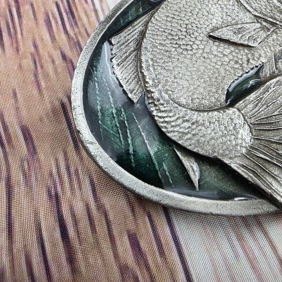 Vintage 1977 Bergamot Brass Works Bass Fish Belt Buckle Made In USA Fishing Gift - Picture 2 of 13
